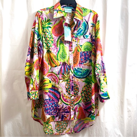 True Destinations Tropical Fruit Swim Cover Up Shirt/Dress Size Medium - Picture 1 of 11